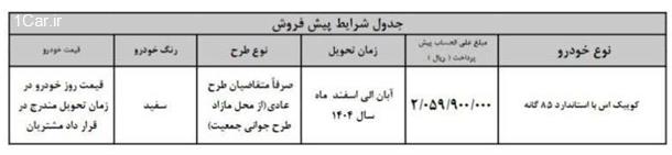 بخشنامه جدید پیش فروش خودرو کوییک S (خرداد 1404)